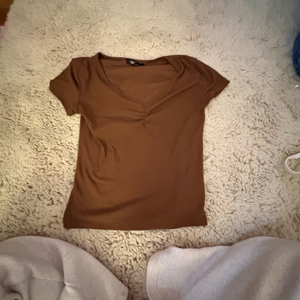 Brown V-Neck Women's Top